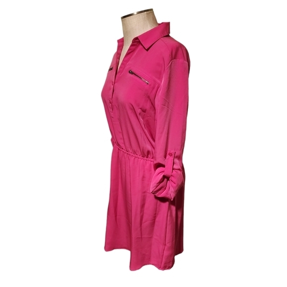 Attention Women's Hot Pink Lightweight Elastic Waist Dress‎ Size Large - Picture 2 of 15